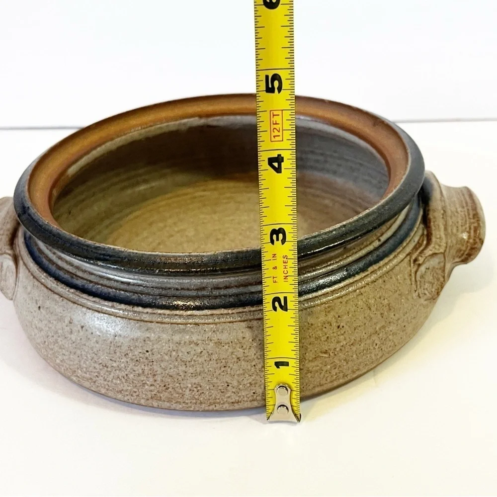 Studio Art Pottery Casserole Dish Lidded Stoneware Handles Handcrafted Signed